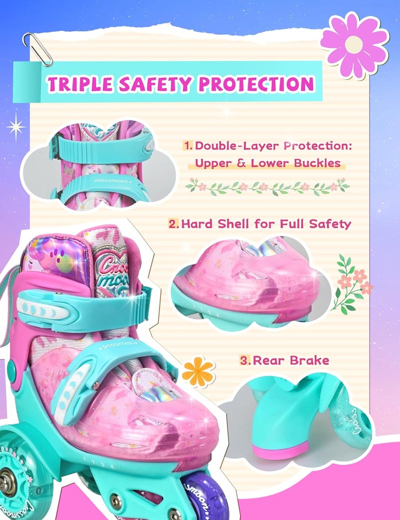 crossmoon Unicorn Toddler Roller Skates, Kids Training Safety Tripple Protection Roller Skates with 4 Adjustable Sizes, Fun Light-Up Wheels, Little Girls' Fancy Gift - Image 3